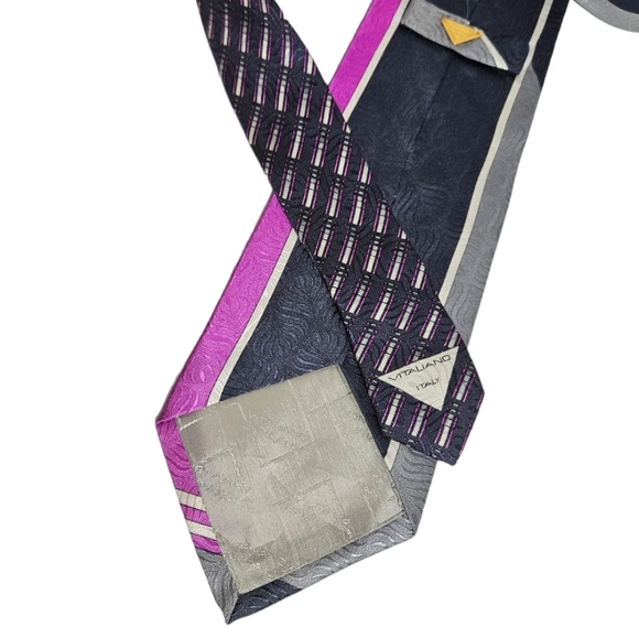 VITALIANO PANCALDI XL Gray/Pink Geometric Art Silk LUXURY Tie ITALY - Picture 5 of 5